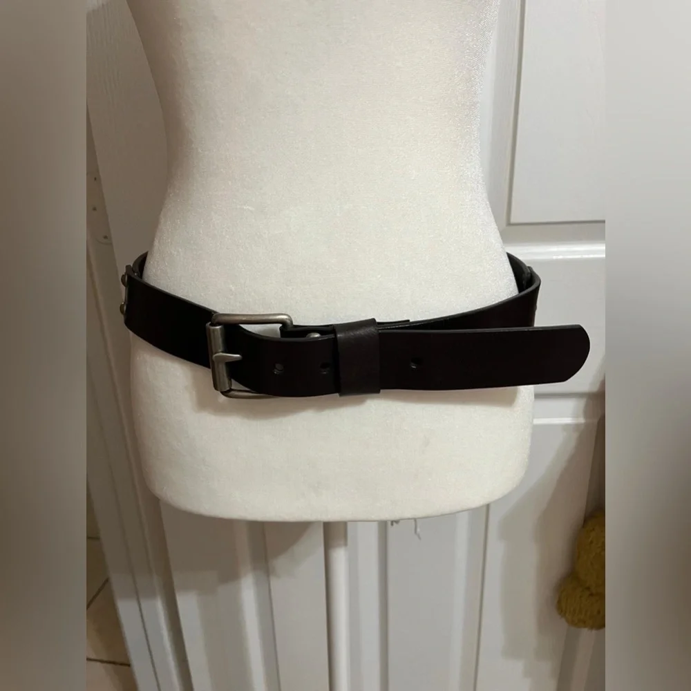(18) Black Leather Belt with Silver Buckle